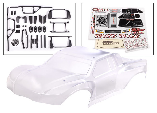 TRA10211 TRAXXAS Maxx Slash Body / Window Masks / Decal Sheet w/Body Support, Body Plastics, Latches & Hardware for Clipless Mounting