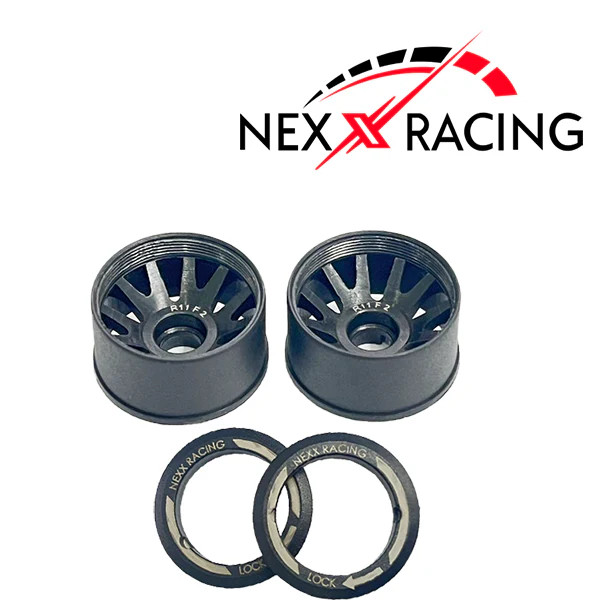 NXUSA-EVO-R+2 NEXX RACING 2WD "JUD" Threaded Carbon-Fiber Reinforced EVO Flanged Rear Wheels Offset +2 (2pcs) for Mini-Z - Black