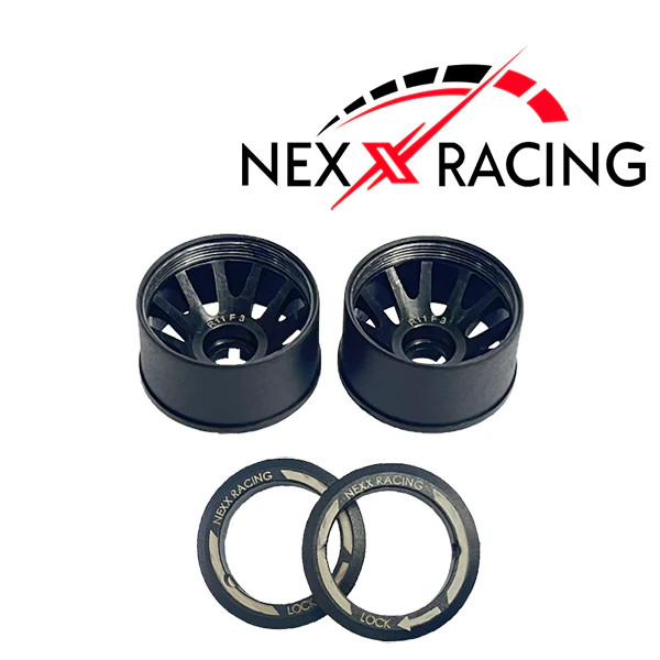 NXUSA-EVO-R+3 NEXX RACING 2WD "JUD" Threaded Carbon-Fiber Reinforced EVO Flanged Rear Wheels Offset +3 (2pcs) for Mini-Z - Black