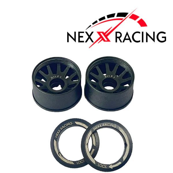 NXUSA-EVO-R+1 NEXX RACING 2WD "JUD" Threaded Carbon-Fiber Reinforced EVO Flanged Rear Wheels Offset +1 (2pcs) for Mini-Z - Black
