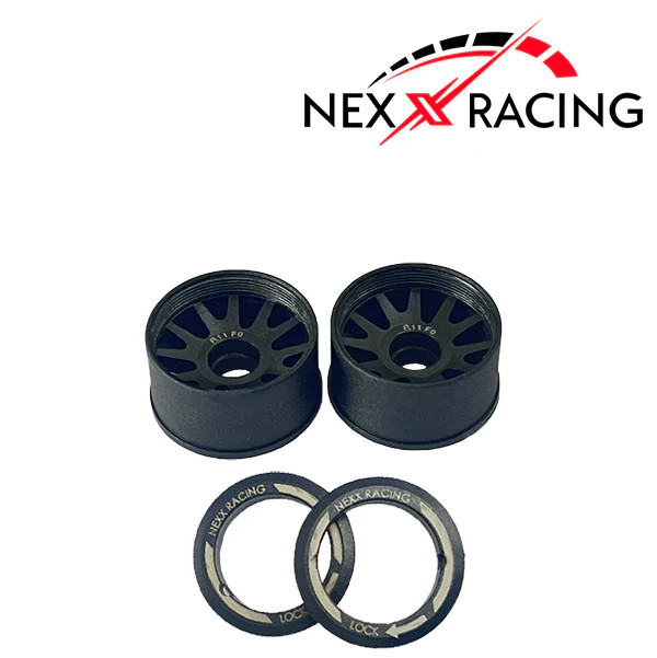 NXUSA-EVO-R-0 NEXX RACING 2WD "JUD" Threaded Carbon-Fiber Reinforced EVO Flanged Rear Wheels Offset 0 (2pcs) for Mini-Z - Black