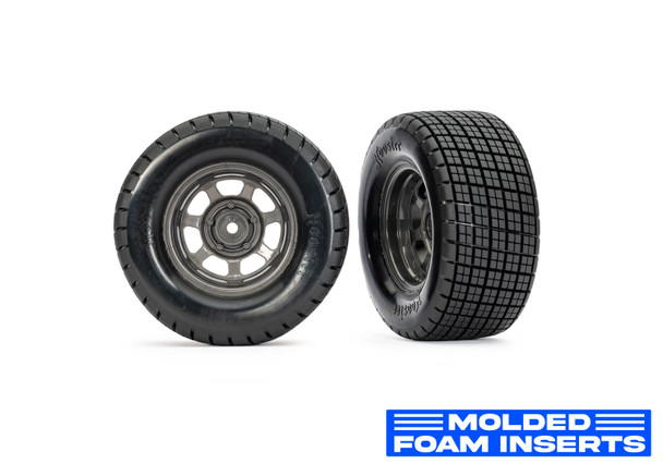 TRA10473R TRAXXAS Dirt Oval Front Wheels w/Hoosier Tires (2) - Gray