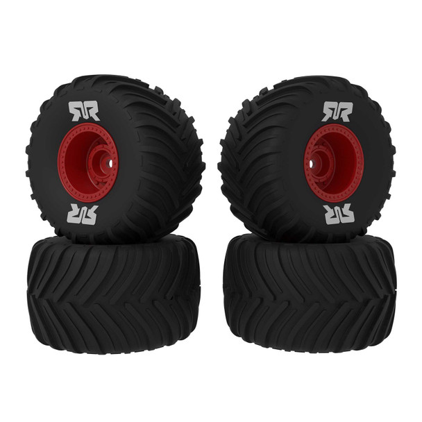 ARA-2585 ARRMA 1/16th Scale dBoots Chevron Mounted Tire Set Glued, (2 pairs): GROM - Red