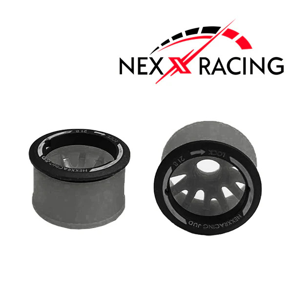 NXUSA-EVO-F+1-G NEXX RACING 2WD "JUD" Threaded Carbon-Fiber Reinforced EVO Flanged Front Wheels Offset +1 (2pcs) for Mini-Z - Grey
