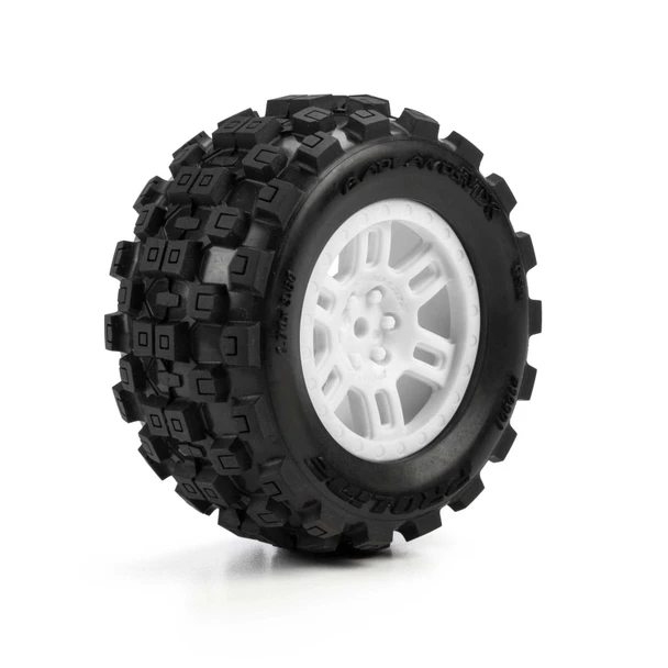 PRO1030113 PRO-LINE Racing 1/16 Badlands MX Front/Rear MT Tires Mounted 12mm White Split Six (2): Arrma Mini Kraton