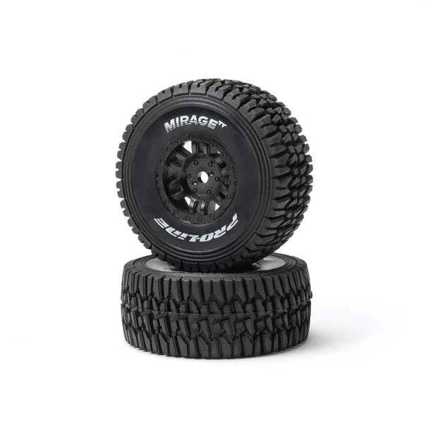 PRO1025311 PRO-LINE 1/16 Mirage TT Front/Rear Tires Mounted Black Split Six Wheels, 12mm Hex, Black (4): Arrma Mojave GROM