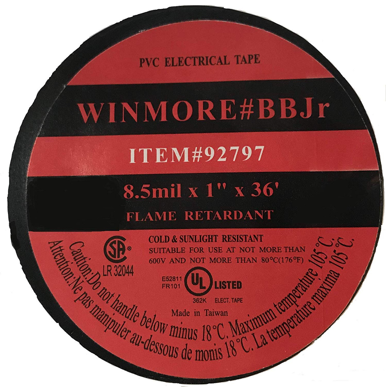 FRANK WINNE WINMORE 92797 BBJR 1 inch x 36 feet  BLACK VINYL TAPE CASE/100 ROLLS NEW