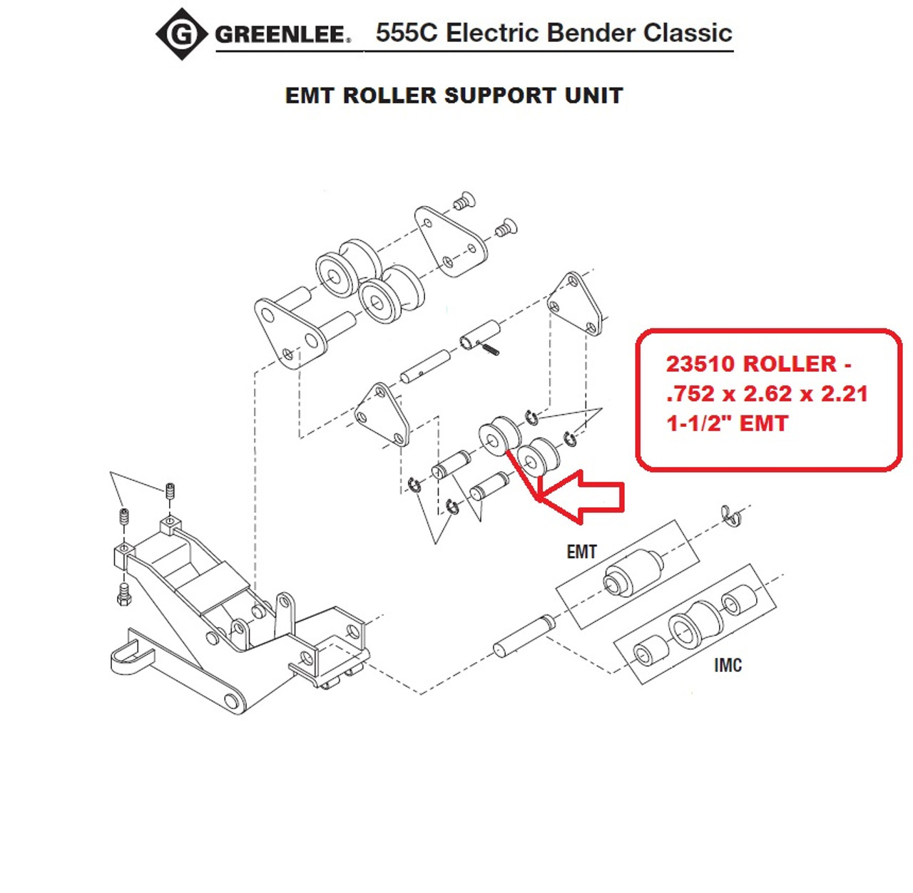 GREENLEE 23510 ROLLER-.752X2.62X2.21 1-1/2EMT (555 50235109/783310235101 NEW