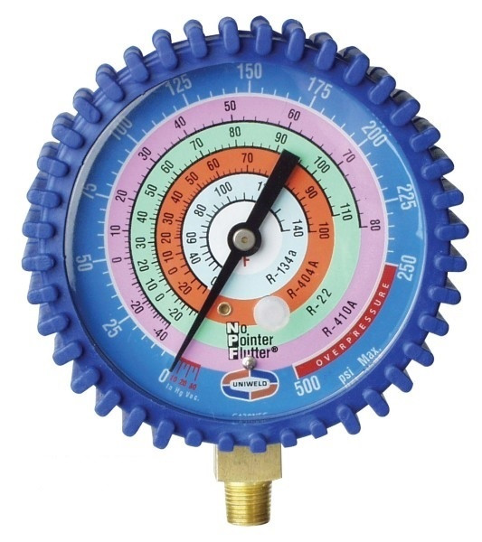 UNIWELD G530LD-5 2.5" BLUE/LOW PRESSURE LPF  GAUGE W/BOOT, (PSI-kg/cm²- ºC) (R410A/R22/R404A) UPC 53