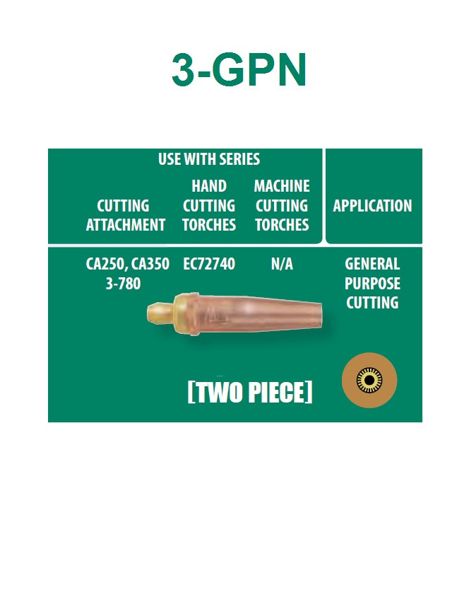 UNIWELD 3-GPN-1D / UPC 34235 2 Piece Natural Gas/Propane Cutting Tip #1 Display Card MINIMUM ORDER 1