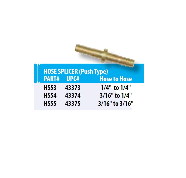 UNIWELD HS54 / UPC 43374 Hose Splice Push Type 3/16" to 1/4" MINIMUM ORDER 1 NEW