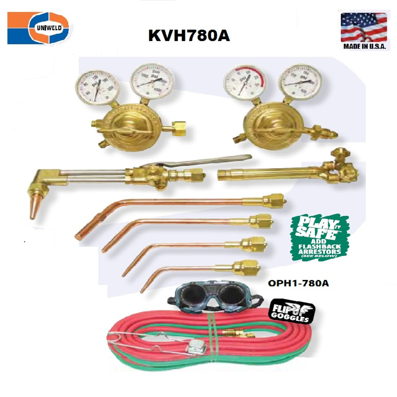 UNIWELD KVH780A-1FB / UPC 80078 Roughneck II Hvy Duty Cutting and Welding Outfit w/FB Arrestors CGA3