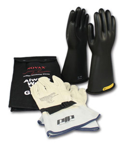 NOVAX RUBBER ELECTRICAL INSULATING SAFETY KIT 20KV GLOVES, PROTECTORS, BAG NEW SIZE 10