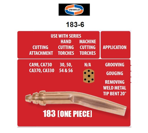 UNIWELD 183-6D / UPC 35205 1 Piece Acetylene Cutting Tip # 6 Display Card MINIMUM ORDER 1 NEW