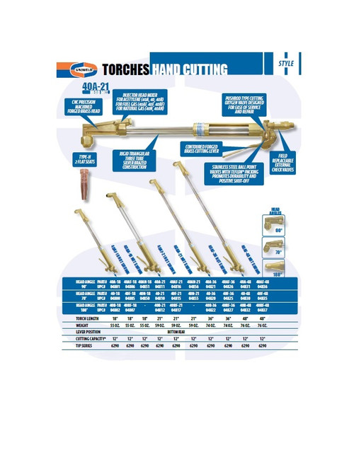 UNIWELD 40A-18 / UPC 04801 Hand Cutting Torch 90ø 18" Bottom Rear Lever Acetylene MINIMUM ORDER 10