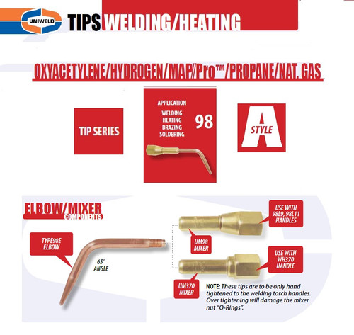 UNIWELD TYPE98-8 / UPC 30509 Oxyacetylene/Hydrogen/MAP//Pro/Propane/Natural Gas Complete Welding Ti