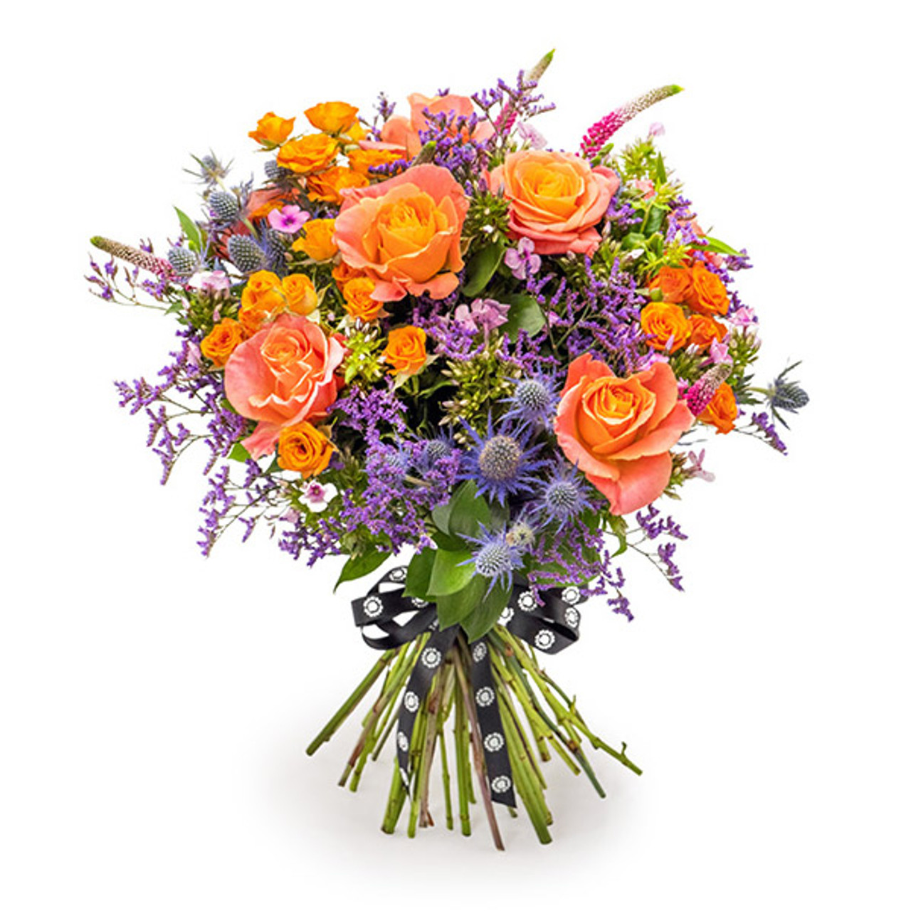 Orange Roses and Thistle Bouquet