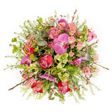 Orchids, roses and snapdragons are gracefully arranged together with lush foliages to make this bouquet a charming gift, destined to fill with delight whoever will be receiving it. 