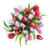 Hand-picked but our florists and put together in pastel, pink and red tones, this bunch of tulips comes with a free clear glass vase ready to display this blooms at their best.
