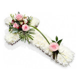White and Pink Funeral Cross Tribute