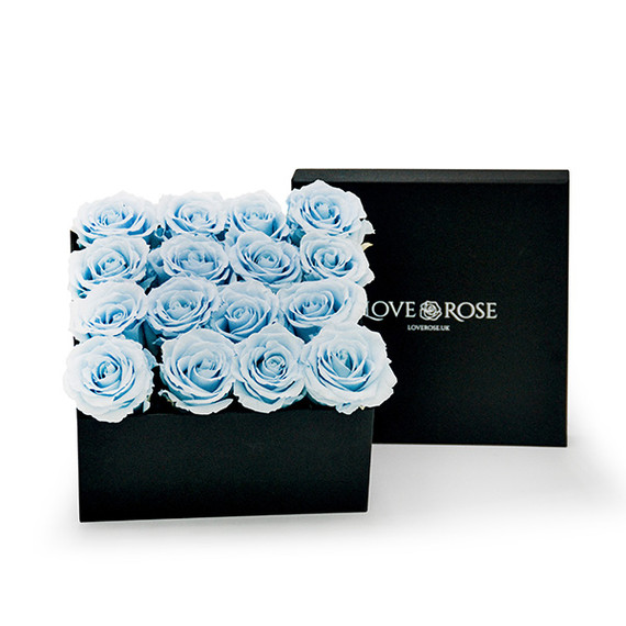 16 Infinity Blue Roses in a Black Box