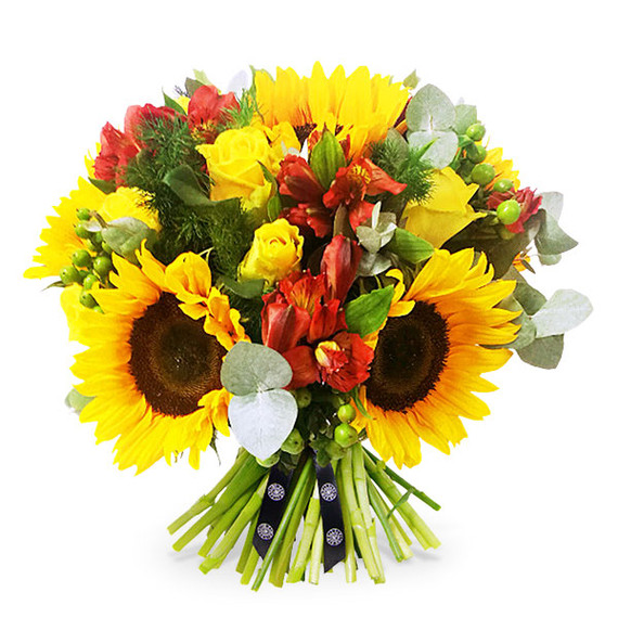 Bouquet with sunflowers and roses