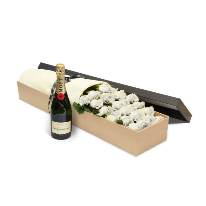 Luxury White Roses and Moet