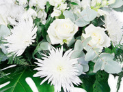white flowers in a funeral basket