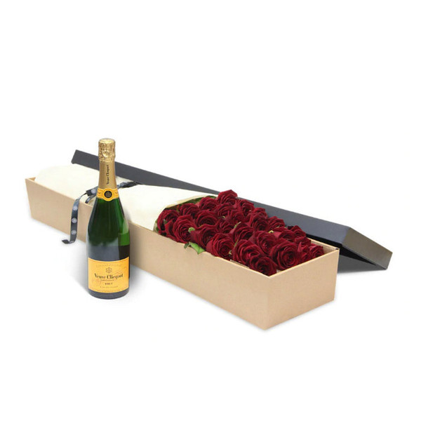 Luxury Red Rose Box with Veuve Cliquot Roses Delivered UK