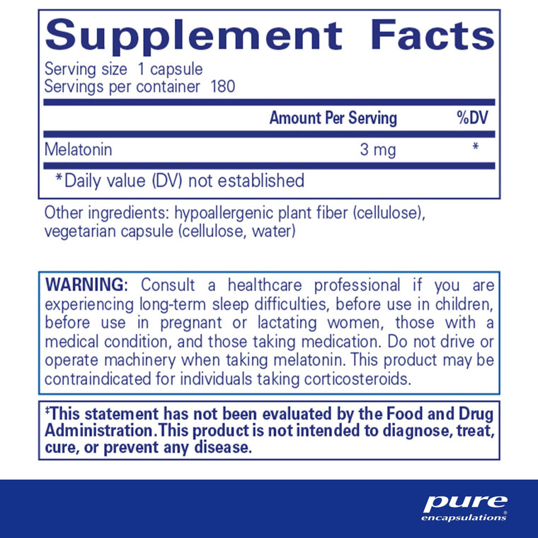 Melatonin 3 Mg | Pure Encapsulations | Supplement Facts