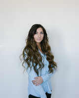 Model Wearing Long Rooted Cool Brunette with Light Ends Salted Caramel Hair Extensions