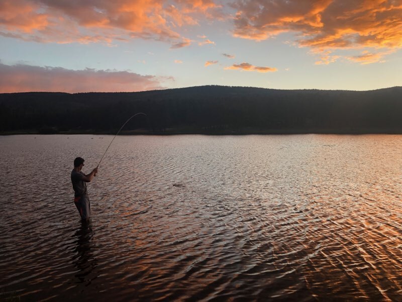 Sam fly fishing for Rainbow trout in Angel Fire, New Mexico