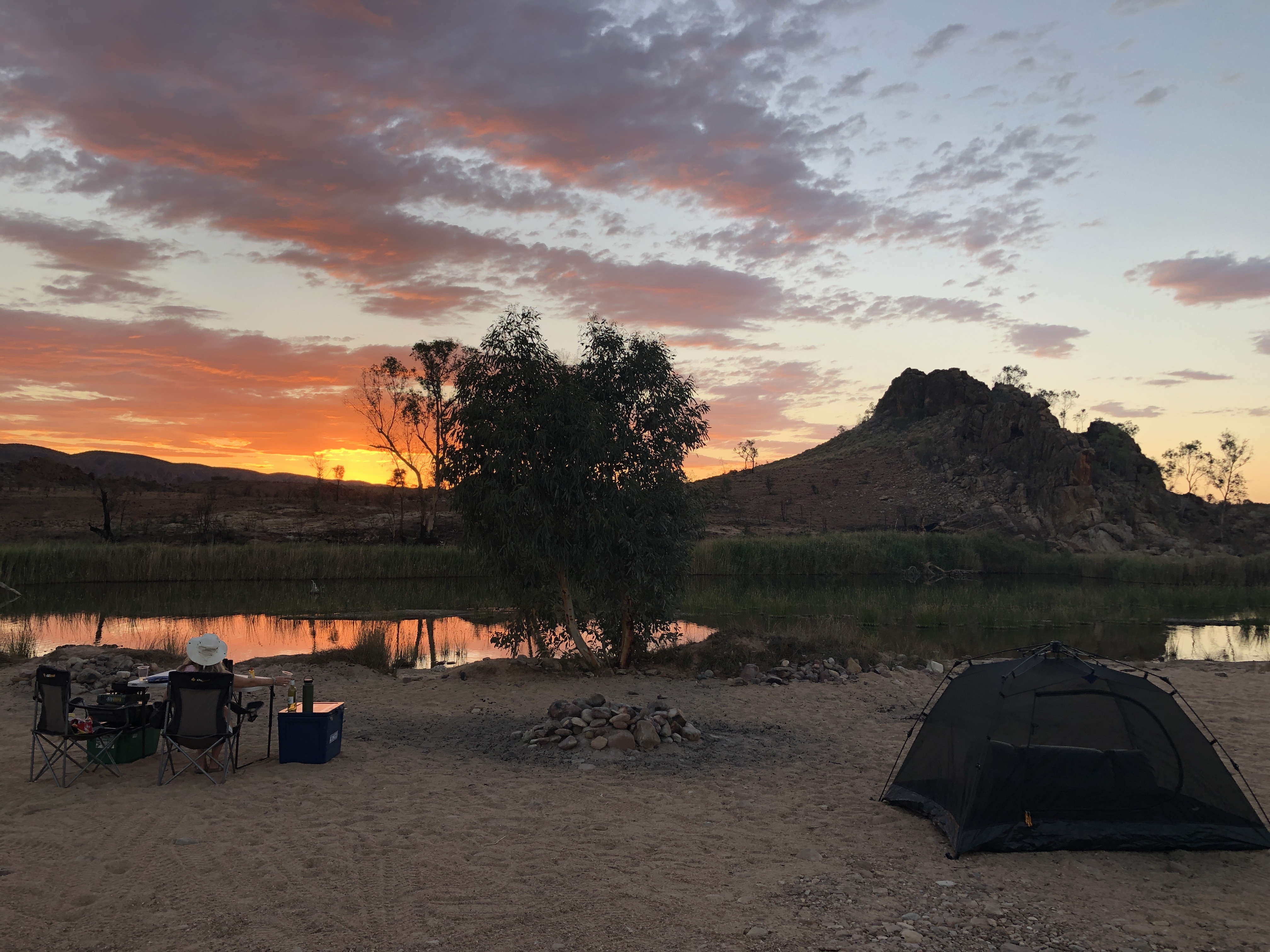 Chinook Outfitters owners camping and gear testing at Fink River, Northern Territory, Australia