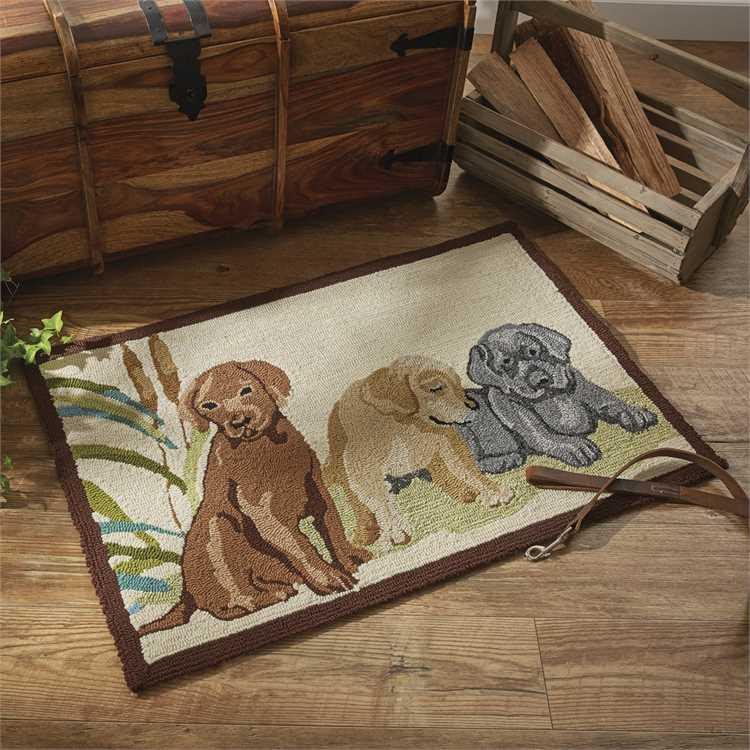 Lab Puppies Indoor/Outdoor Hooked Rug Country Village Shoppe