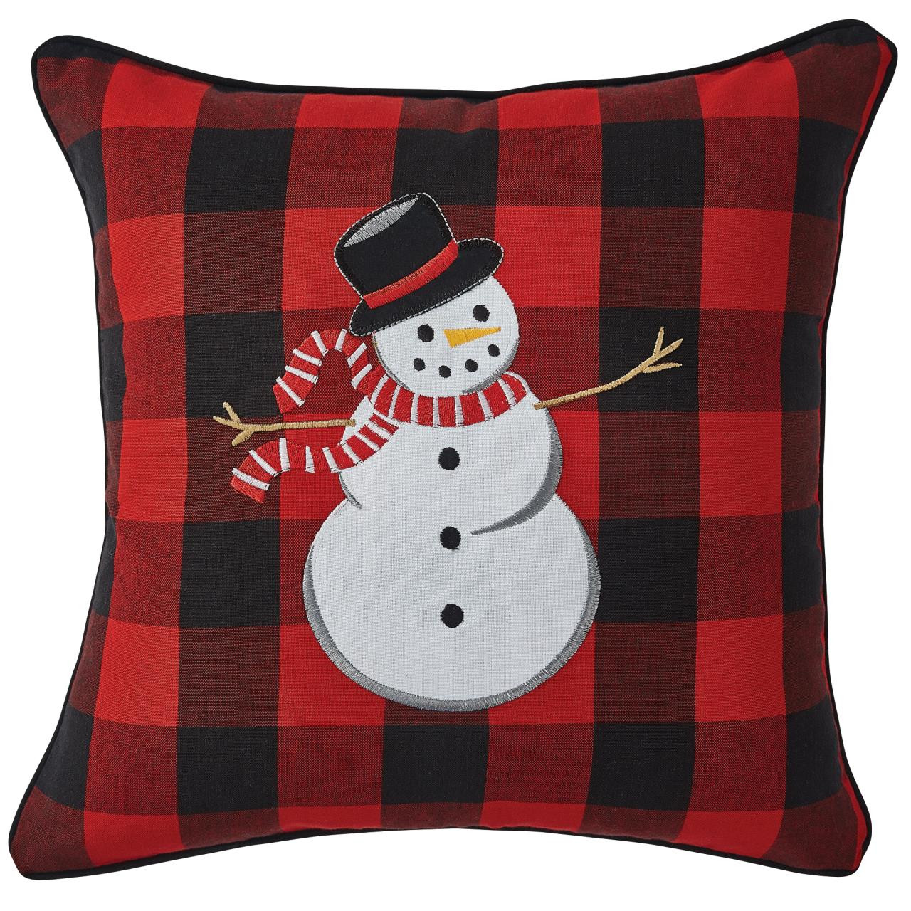 Red Snowman with Ribbon Scarf Christmas Throw Pillow, 18