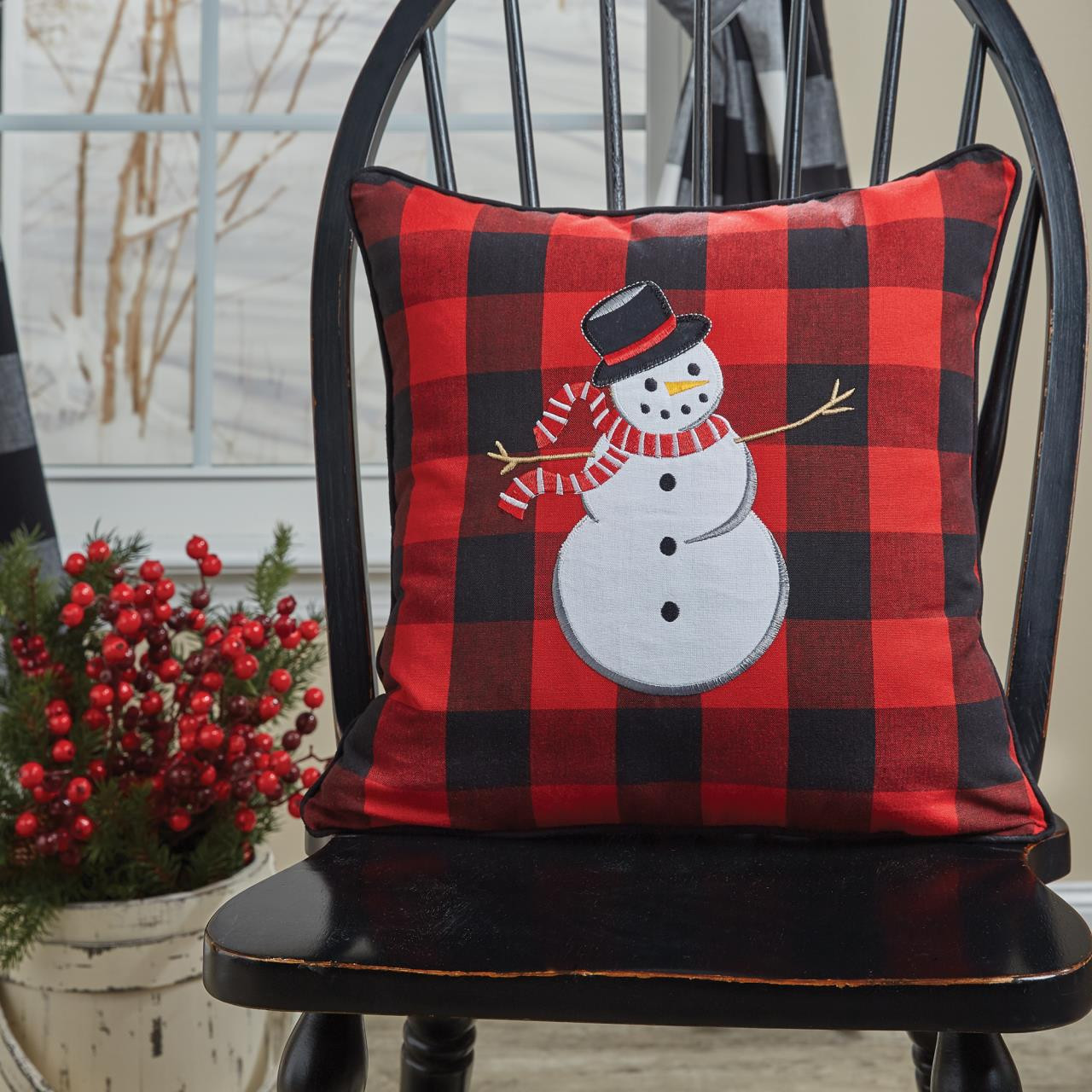 Red Snowman with Ribbon Scarf Christmas Throw Pillow, 18