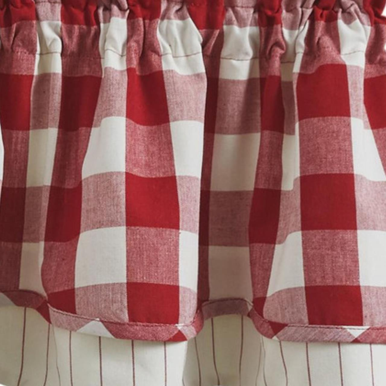 Wicklow Check Red & Cream Valance - Lined Layered 72x16 - Country ...