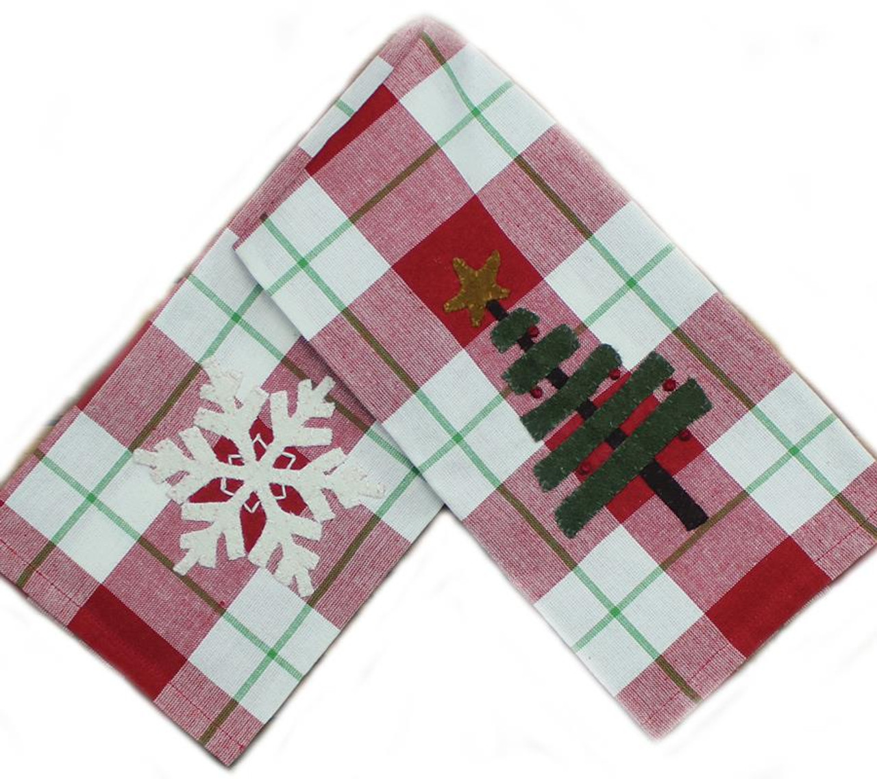Tree, Snowflake Buffalo Check Towels - Red Set of 2