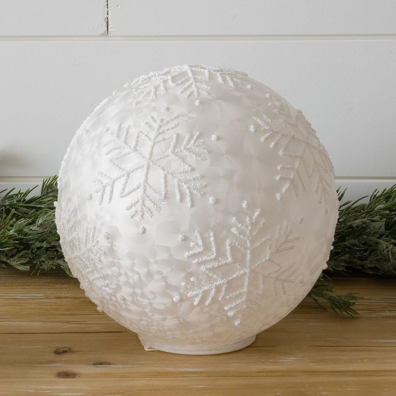 Snowflake Lighted Timer Glass Ball - 8x8 - Country Village Shoppe