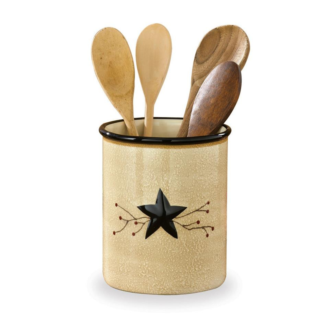 Black and Gold Utensil Holder with Built-in Spoon Rest