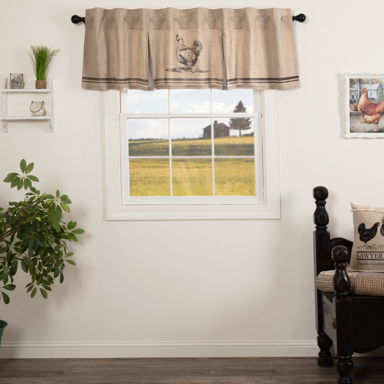 Charcoal Chicken Valance in a living room