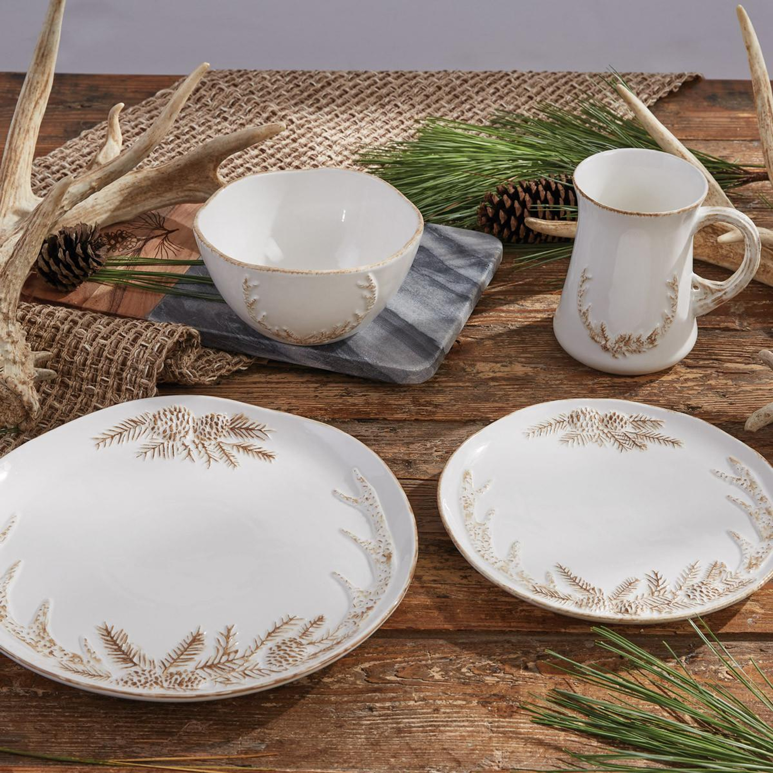 Ceramic antler dinner plates on a table