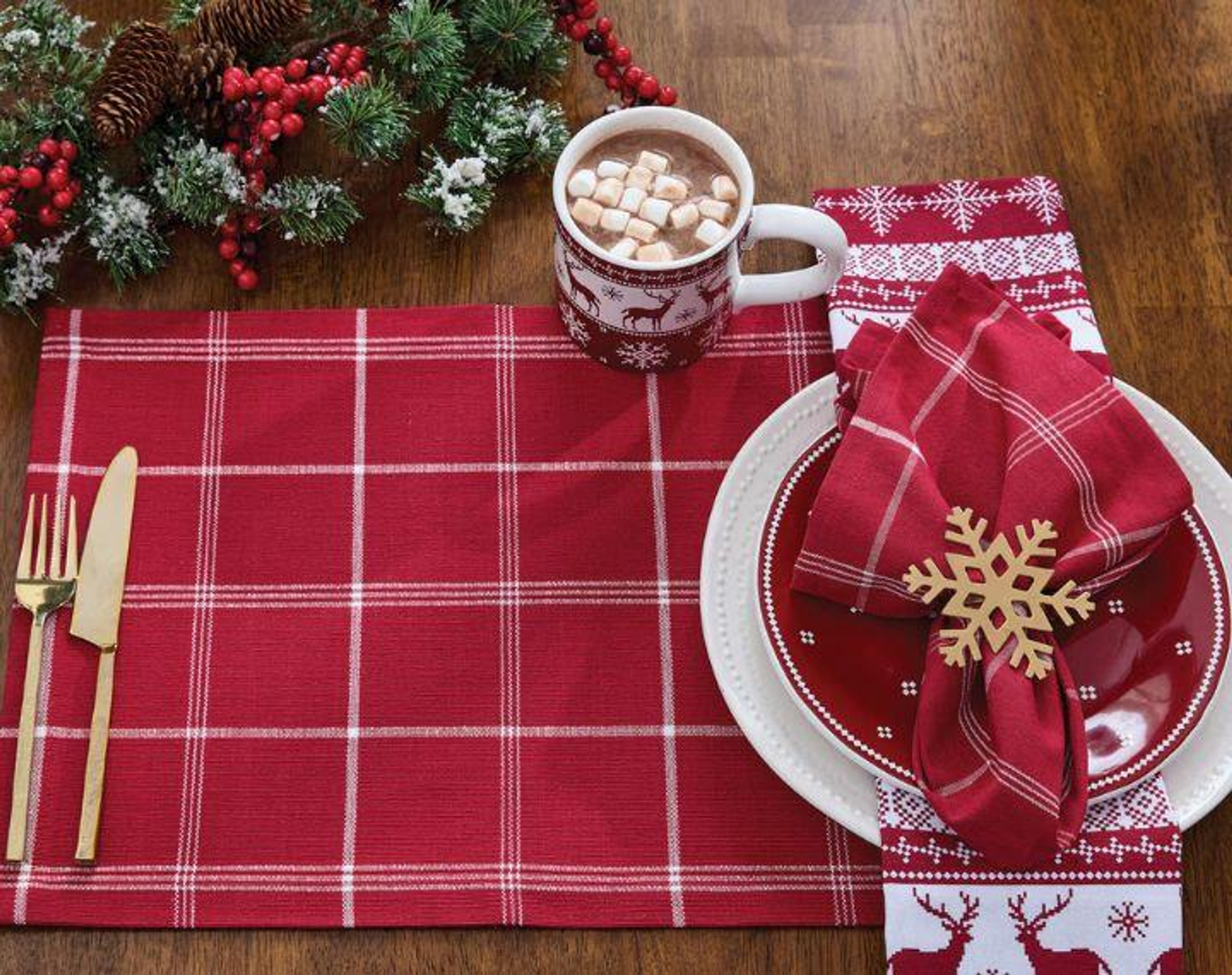 Red check Christmas table setting
