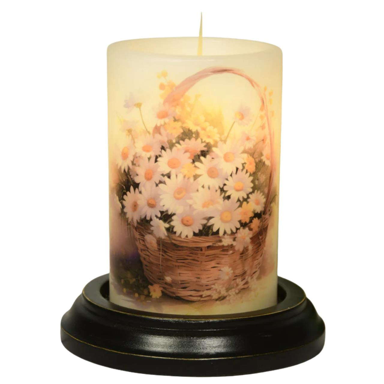 Candle sleeve with a basket of flowers design