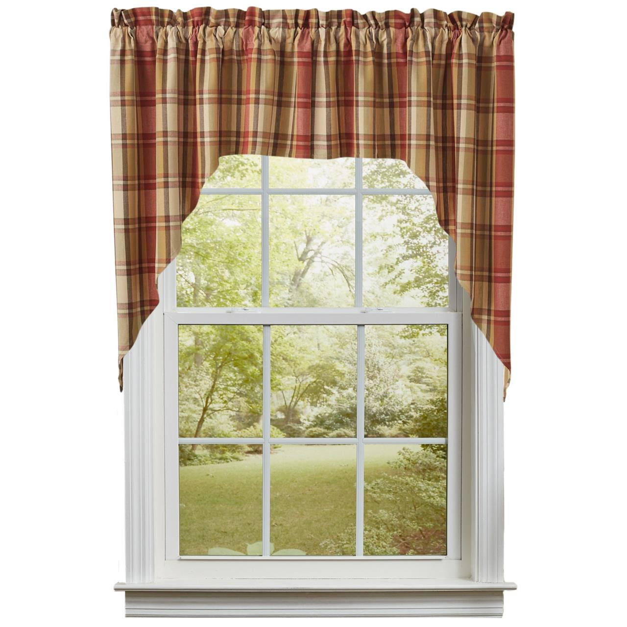 Window with a red, green and yellow swag