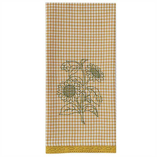Sunflower Yellow Check  Embroidered Dishtowels - Set of 2 - 762242417601
