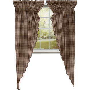 Black Check Scalloped Prairie Gathered Curtains - 72x84 - 840528179037
