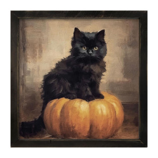 Cat On Pumpkin - Black Frame 25x25 - FINAL SALE - NO RETURNS - 400000711447