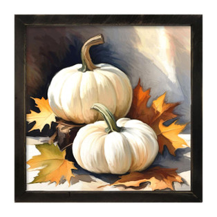 White Pumpkins With Fall Leaves - Black Frame 27x27 - FINAL SALE - NO RETURNS - 400000719269
