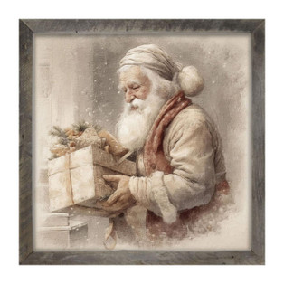 Old World Santa Carrying Gift - Natural Frame 25x25 - FINAL SALE - NO RETURNS - 400000711522